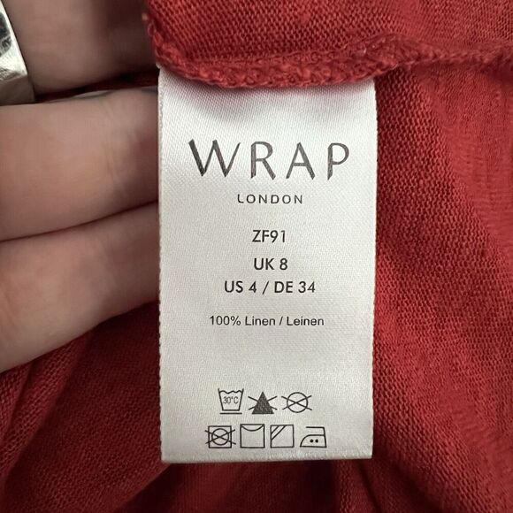 Wrap London Women's Blouse Size 4 S Red 100% Linen Scoop Neck Button - Picture 3 of 7